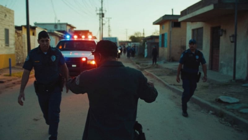 Oficiales de seguridad en una calle residencial del municipio durante un operativo de detención