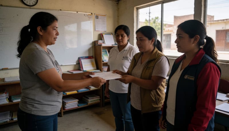 Entrega de apoyo económico a directivos de organizaciones de educación especial en interior de institución
