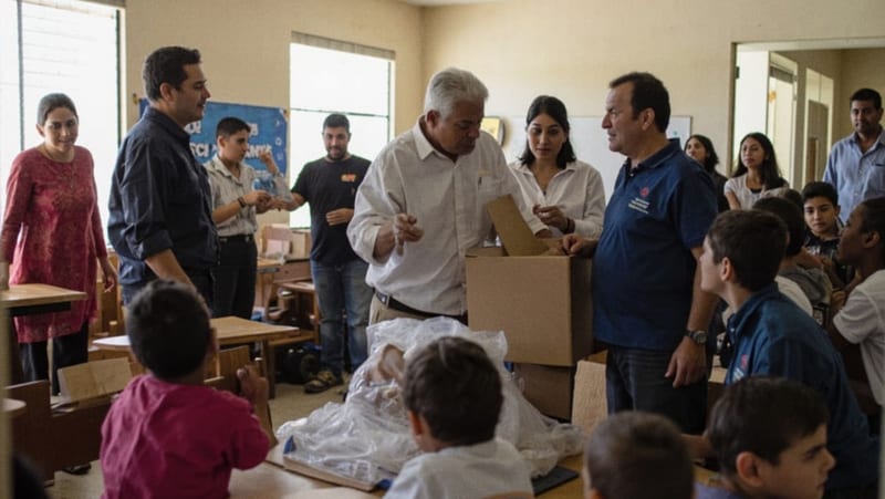 Municipio y Estado entregan mobiliario escolar en la primaria Irma Aceves de Galindo en Camargo