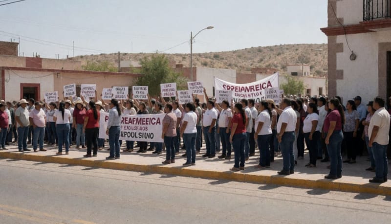 Simpatizantes reunidos en una plaza del municipio durante acto político en ambiente desértico