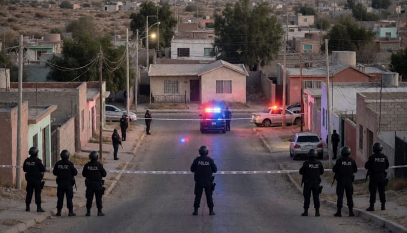 Agentes de seguridad resguardando el perímetro de una vivienda en operativo nocturno en zona residencial