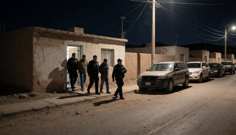 Operativo nocturno de policías en una casa de la colonia Insurgentes durante un cateo para detención de presunto delincuente