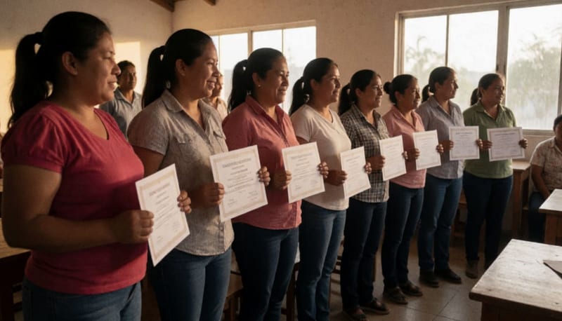 Servidores públicos sostienen certificados tras completar curso de lengua rarámuri en Parral