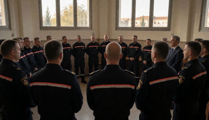 Elementos de Protección Civil en ceremonia de reconocimiento municipal en Parral