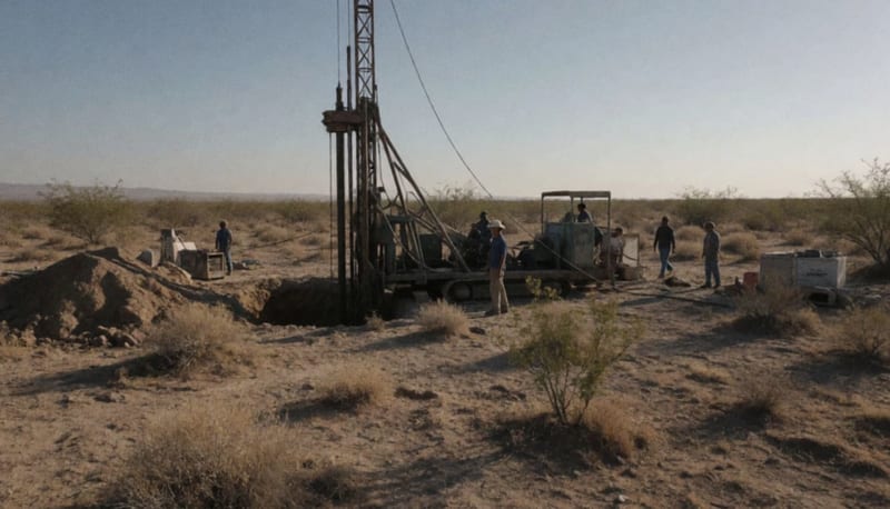 Equipo de perforación en un sitio de excavación en el desierto de Chihuahua