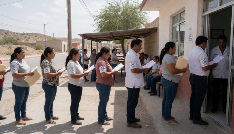 Ciudadanos formados en fila para acceder a estudios médicos gratuitos en una clínica del municipio