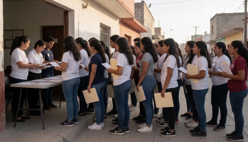 Jóvenes de organizaciones locales reunidos en un acto de entrega de apoyos municipales
