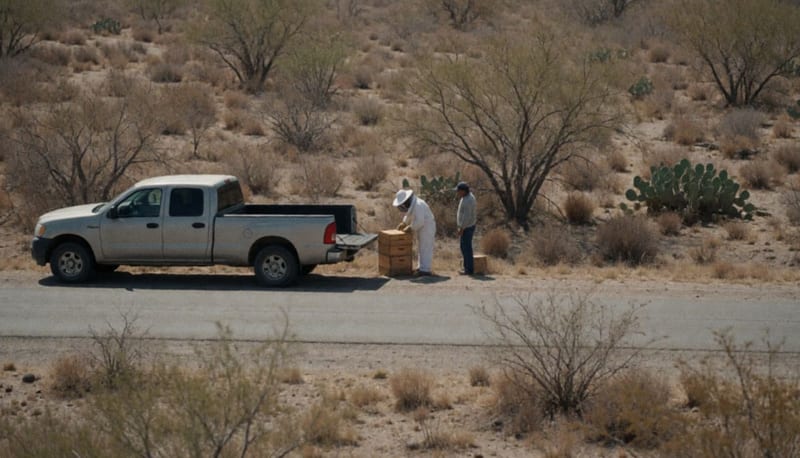 Técnico reubicando una colmena en el entorno natural del municipio de Parral