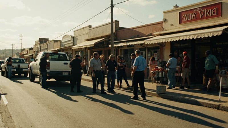 Representantes del Partido Verde dialogando con comerciantes en una calle comercial de Delicias