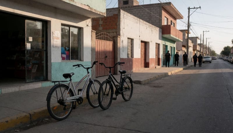 Bicicletas recuperadas estacionadas en una calle residencial de Cuauhtémoc bajo luz del atardecer
