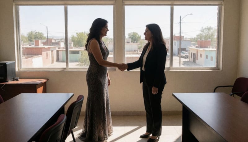 Adriana Vega y la Presidenta Municipal en un encuentro dentro de las oficinas municipales de Nuevo Casas Grandes