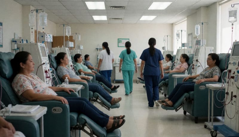 Pacientes recibiendo tratamiento de hemodiálisis en una clínica especializada