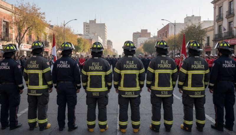 Bomberos en uniforme recibiendo reconocimiento durante ceremonia pública en la capital chihuahuense