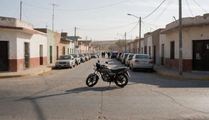 Motocicleta gris y negra recuperada en el cruce de calles de Parral durante operativo