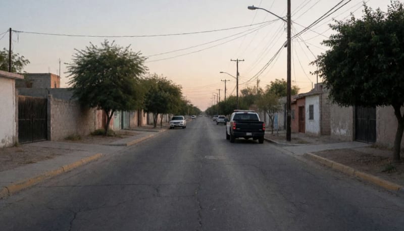 Calle residencial de Ciudad Juárez al atardecer