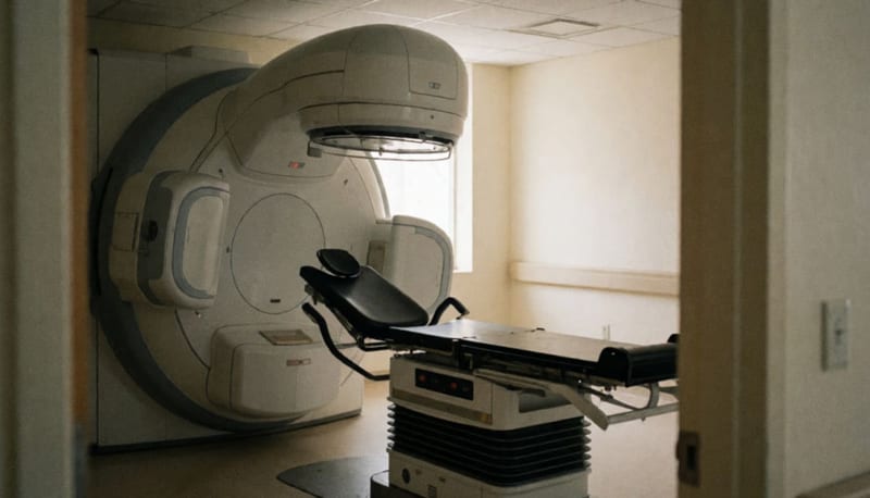 Interior de sala de radioterapia con acelerador lineal de última generación para tratamiento oncológico