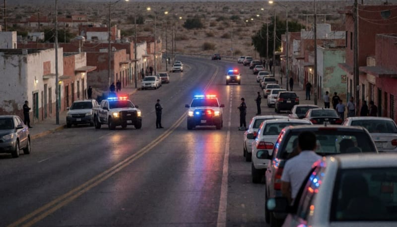 Patrullas con luces rojas y azules en una avenida nocturna de la ciudad, operativo de seguridad vial