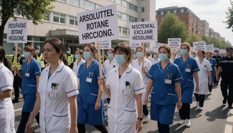 Trabajadores de la salud marchan por una avenida durante una protesta