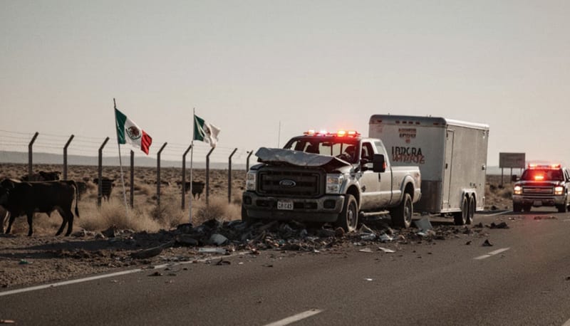 Tráiler impacta y arrastra pick up en la carretera Chihuahua-Delicias; conductor huye