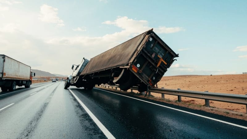 Tráiler se voltea en el entronque de la Vía Corta hacia Parral tras perder control por lluvia