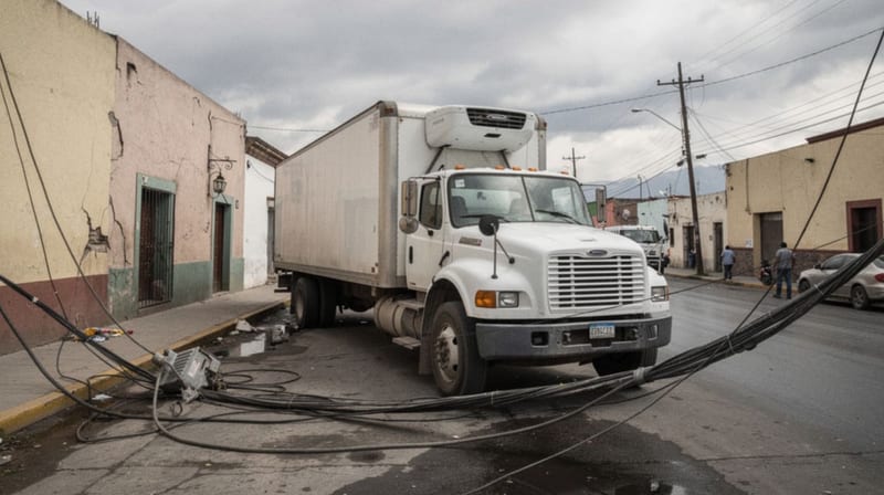 Tráiler sin autorización derriba cables de CFE y daña domicilios en Camargo