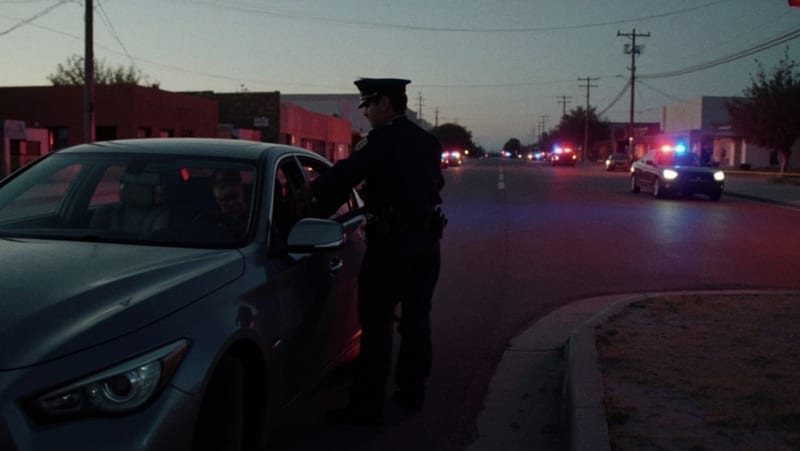 Vehículo detenido en un operativo policial nocturno de una calle en Nuevo Casas Grandes