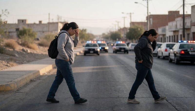 Pareja caminando en una calle de la ciudad mostrando signos de preocupación