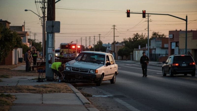 Tsuru derriba postes y deja lesionado en cruce de Dostoyevski en Chihuahua 2000