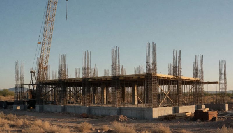 Obra en construcción de un edificio hospitalario en un campus universitario de Chihuahua