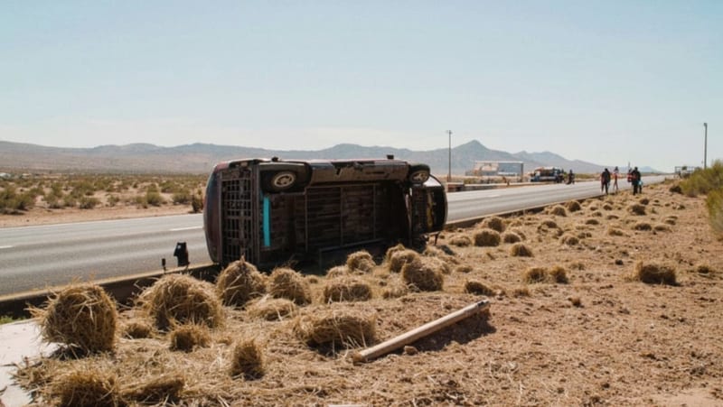 Volcadura de pickup con carga de heno en la carretera Ojinaga-Chihuahua sin lesionados