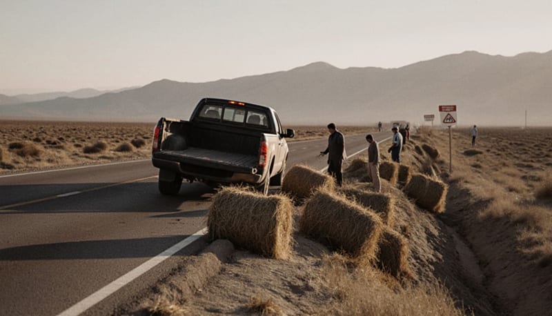 Vuelca pipa de heno en la carretera Ojinaga-Chihuahua; sin reportes de lesionados